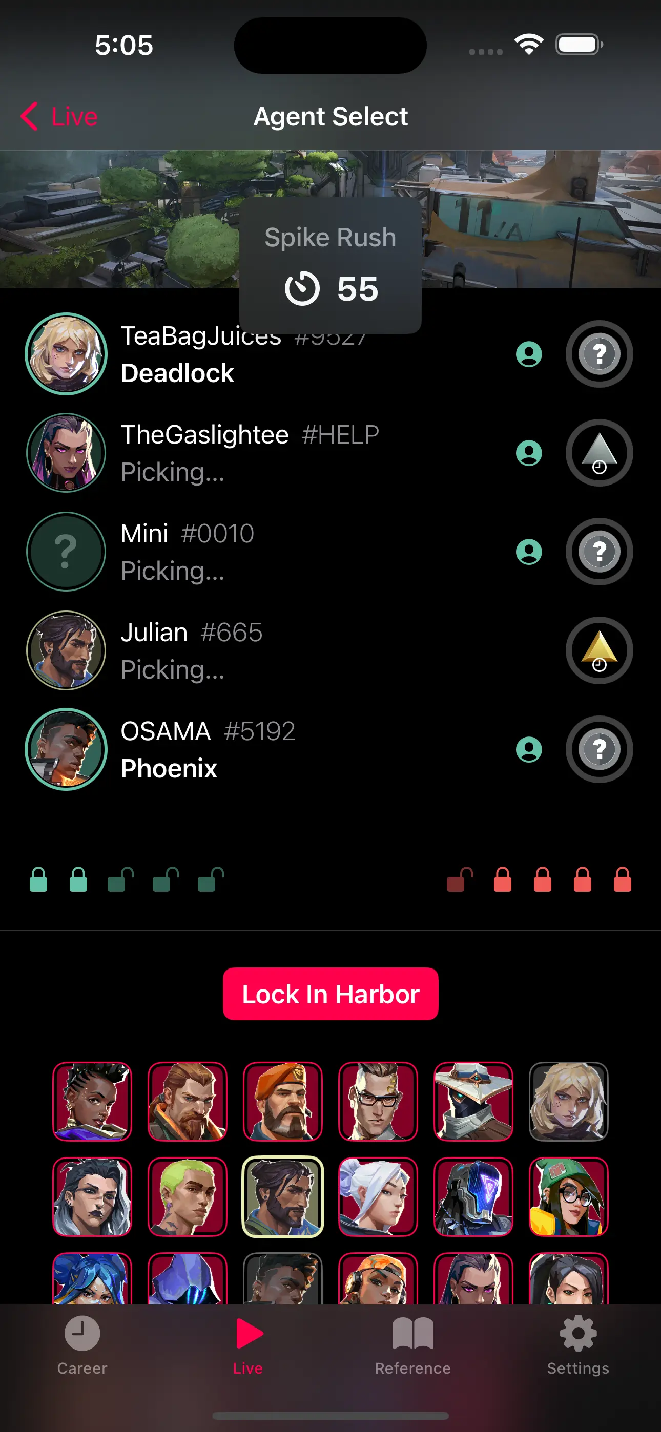 the agent selection screen